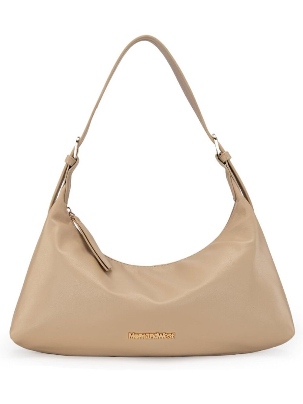 Women's Tan Leather Trendy Clutch Shoulder Tote Handbag with Zipper Closure